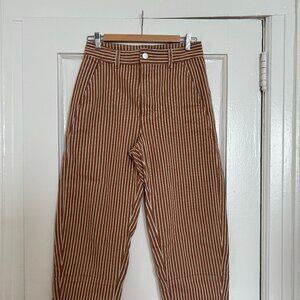 Everlane The Utility Barrel Pant in light brown/white stripe size 6